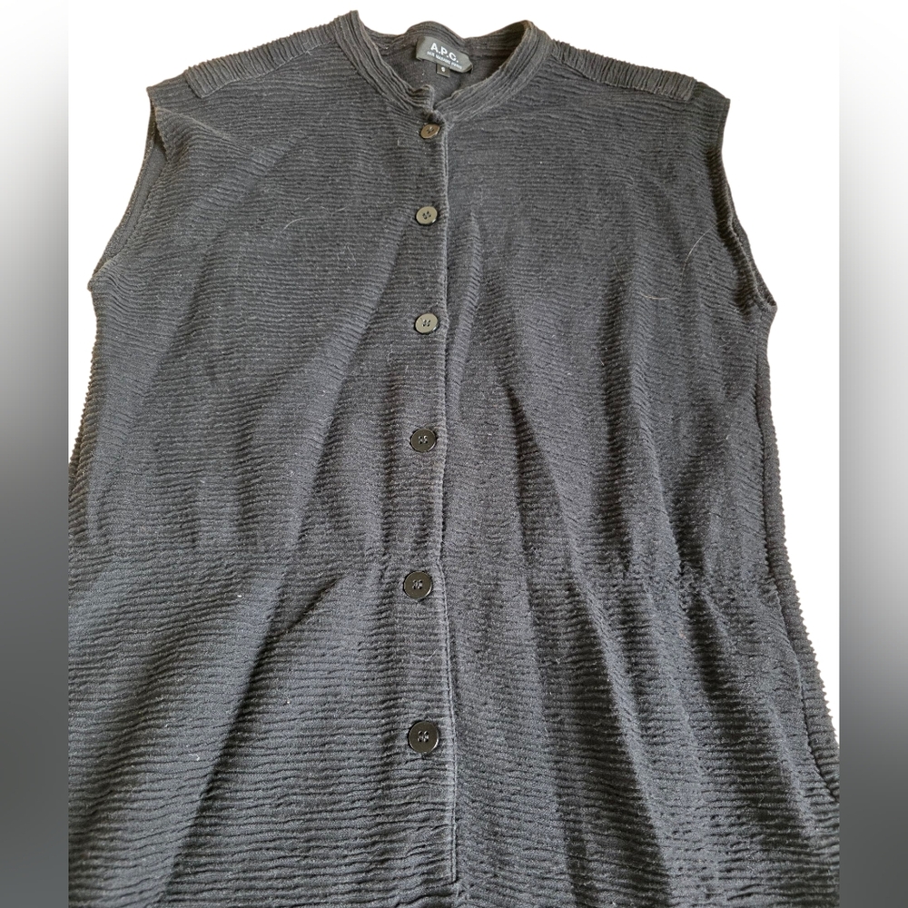 A.P.C. Ribbed Black Button Up Sleeveless Dress Size S - Picture 4 of 5